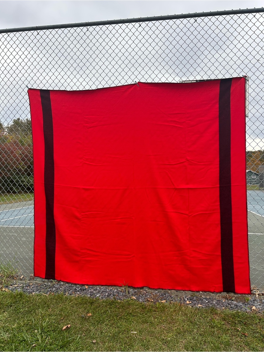 Vintage LL Bean Red wool Blanket with Black Stripes -